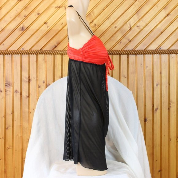 Shirley of Hollywood Black & Red Negligee Ruching Eyelets Adjustable Straps N118 - Picture 6 of 8